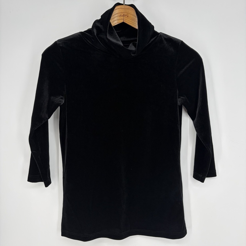 L'AGENCE Aja Velvet Turtleneck Top S Black Stretchy Minimalist Soft Witchy Fall